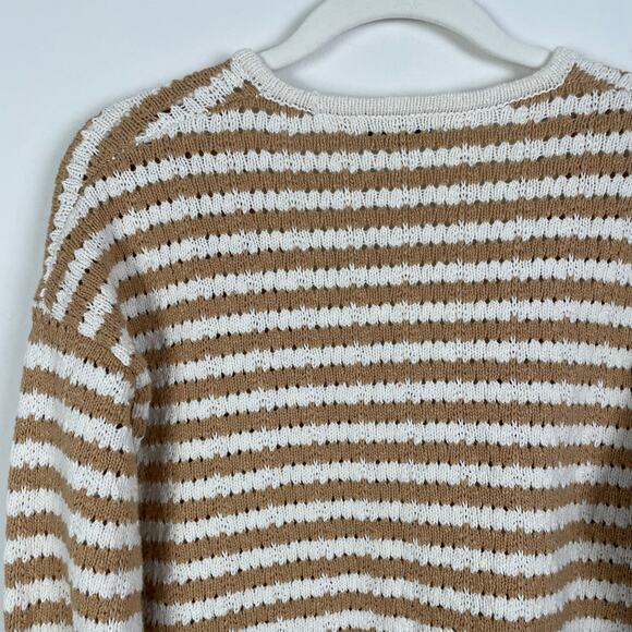Madewell Open Knit Striped Cardigan Sweater White Tan Button Front Cotton XS - Picture 14 of 15
